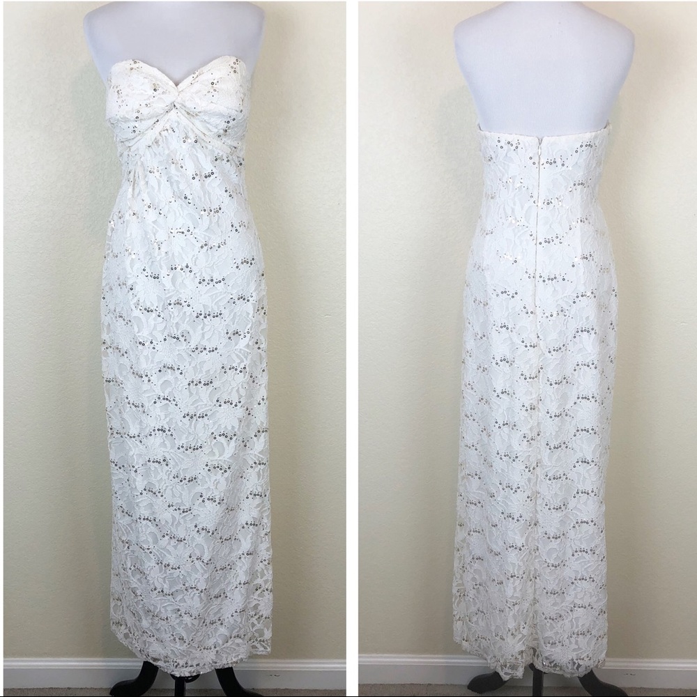 🔴 SOLD 🔴 Morgan & Co. Strapless White Sequin Full Length Dress